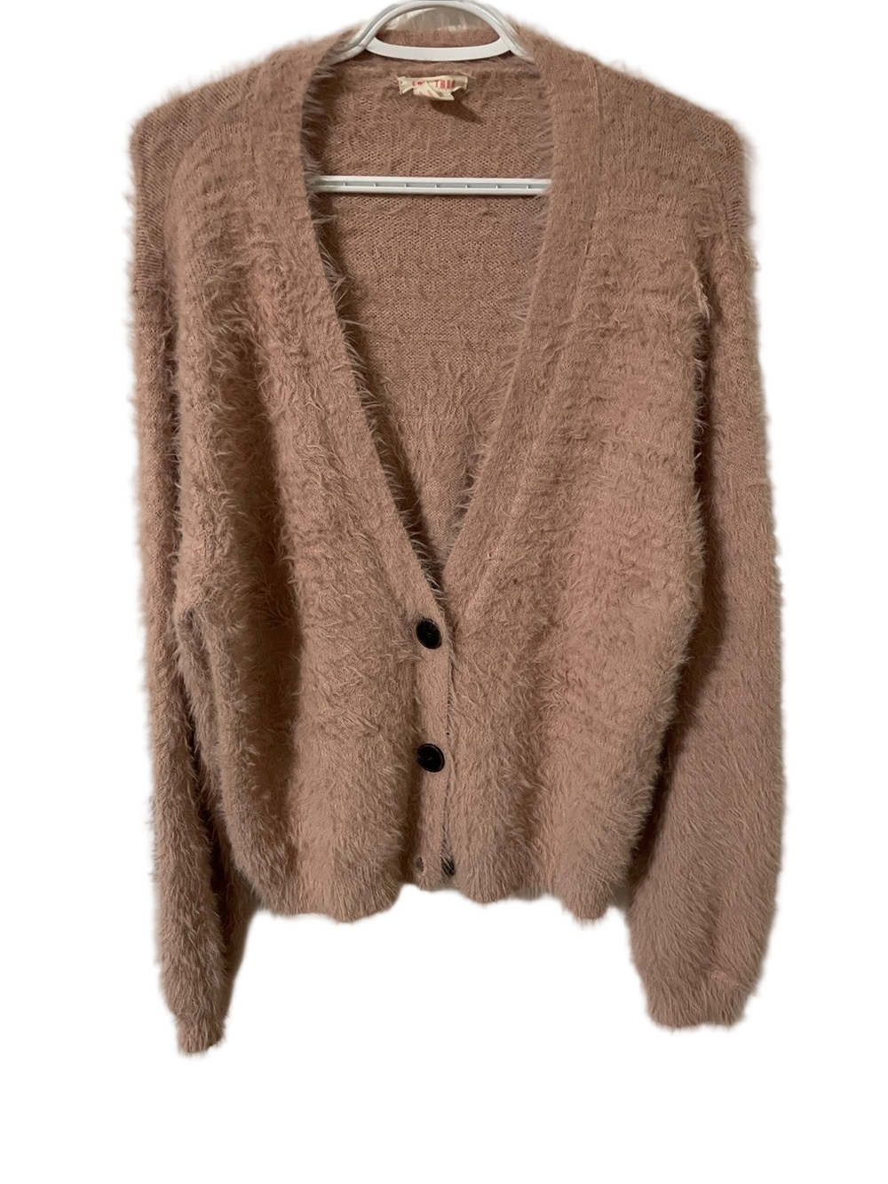 For Thee Fuzzy V-Neck Button Cardigan - Dusty Rose Size Medium
